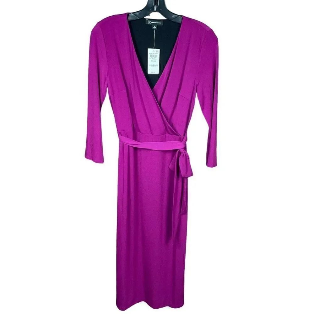 INC International Concepts Midi Dress Autumn Berry Surplice V Neck Belt Small